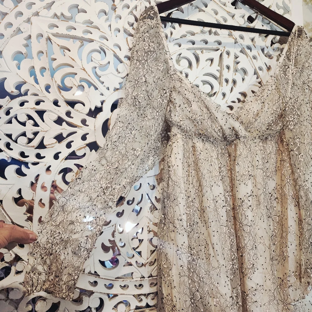 Free People Heavenly champagne toast black lace overlay dress size Small NWT - Picture 11 of 16